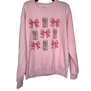 Diet Coke and Croquette Bows Graphic Pink Oversized Sweater Size M Crew Neck